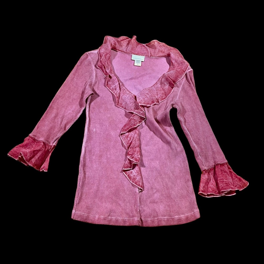 Soft Surroundings Blouse Women's XS Pink 3/4 Sleeve Ruffles